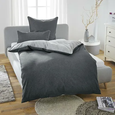 Produktbild von Biberna Melange Flanell Wendebettwäsche 840500 155x200 cm + 80x80 cm titanium