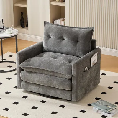 Produktbild von Abrihome Relaxsessel mit Armlehnen, 360° drehbarer Sessel, Einzelsofa für Wohnzimmer, Schlafzimmer, Grau