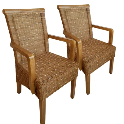 Produktbild von Esszimmer Stühle Set mit Armlehnen 2 Stück Rattanstuhl capuccino ohne Sitzkissen