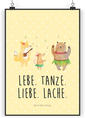 Produktbild von Mr. & Mrs. Panda Bild Waldtiere Aloha DIN A5 - Gelb Pastell - Geschenk, Kunstdruck, Hase, Bär, Igel, Wandbild, Tanzen, wanddeko, Deko, Musik, Lustige Sprüche, Wald