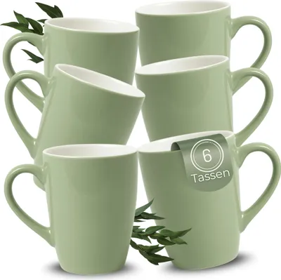 Image de Set de 6 tasses à café en céramique 340ml, tasses à thé en vert sauge