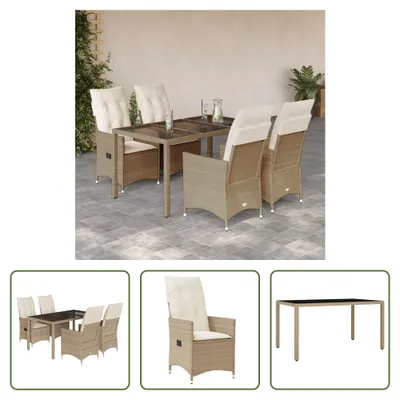 Produktbild von The Living Store 5-tlg. Garten-Essgruppe mit Kissen Beige Poly Rattan