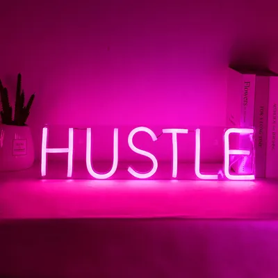 Produktbild von Rosa HUSTLE Leuchtreklame LED Neonlicht USB Nachtlicht für Wand Zimmer Spielzimmer Bar Party Dekoration