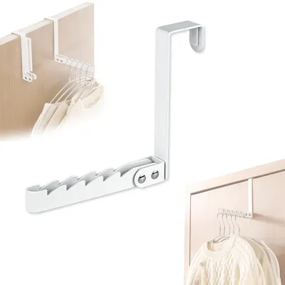 Image de Crochet de porte sans perçage, crochets de porte, crochets et supports de fixation pour la maison, porte-manteau pliable pour 5 cintres, porte-manteau multiple peu encombrant, portemanteau pour le couloir