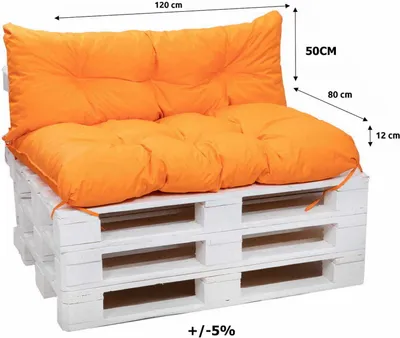 Obrázek produktu pro Paletové polštáře oranžový|Sedák 120x80 + opěrák 120x50, polštáře na zahradní lavici, venkovní polštáře na europalety, polštáře na zahradní nábytek