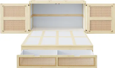 Produktbild von okwish Schrankbett 140x200 klappbares Wandbett mit Lattenrost,Holzbett mit Stauraumschubladen, platzsparendes Design,ohne Matratze,Naturholz