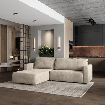 Produktbild von Masseno Ecksofa TURIN P mit Schlaffunktion L-Form, Sofa mit Bettkasten, Wohnzimmersofa, Couch, Soffa, Bettsofa, Couchgarnitur- Creme, POSO 100