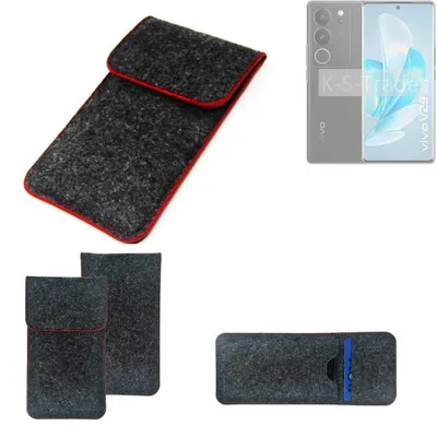 Produktbild von K-S-Trade Handy Schutz Hülle kompatibel mit Vivo V29 Schutzhülle Handyhülle Filztasche Pouch Tasche Case Sleeve Filzhülle dunkelgrau roter Rand