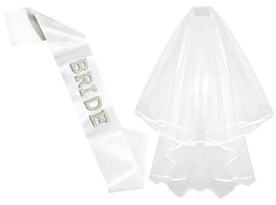 Brautschärpe und Brautschleier-Set, weiß, für Junggesellenabschied