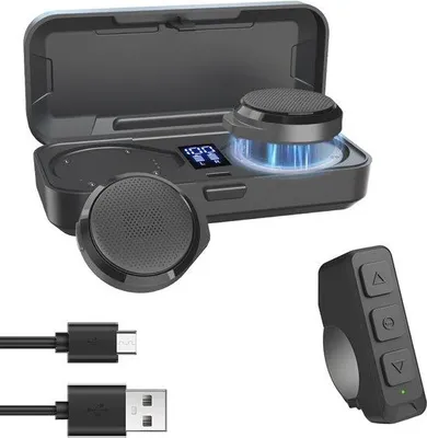 Immagine prodotto di Auricolare Bluetooth per moto con telecomando - Vivavoce wireless con base di ricarica