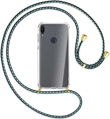 Produktbild von Handykette Backcover-Schutzhülle mit Band (Metall goldfarben) für Asus Zenfone Max M2 - grün/blau/weiß