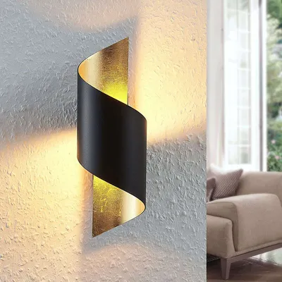 Produktbild von Lindby - Moderne wandlamp zwart met goud incl. LED - Desirio I Wohnzimmer I Schlafzimmer - Stahl Zylinder - LED geeignet G9