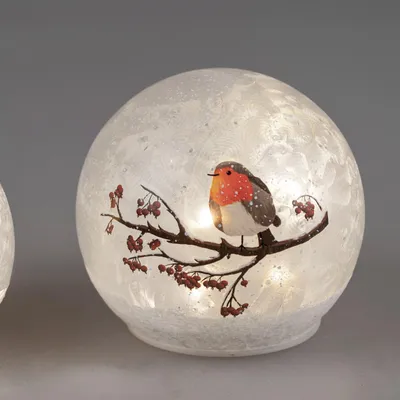 Produktbild von LED Deko Kugel WINTERVOGEL zum stellen D. 12cm weiß aus Glas Formano W25