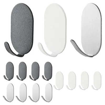 Image de 15 crochets adhésifs, crochets de porte en métal, crochets pour serviettes sans perçage, crochets adhésifs pour la salle de bains, la cuisine et le salon (blanc + noir + argent)