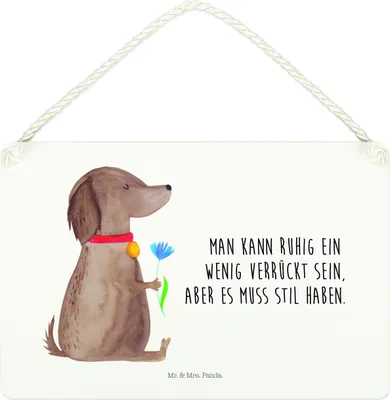 Produktbild von Mr. & Mrs. Panda Schild Hund Blume DIN A4 - Weiß - Geschenk, Sprüche, Haha, wandtafel, Verrückt, Süß, Türschild, Holzschild, Hunde, kleine aufmerksamkeit