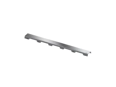 A silver metal drain cover with multiple notches along its length, presented on a white background.