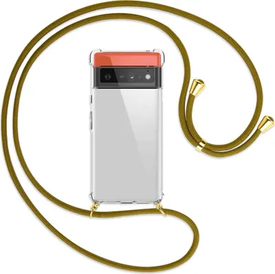 Produktbild von Handykette Backcover-Schutzhülle mit Band (Metall goldfarben) für Google Pixel 6 Pro - khaki