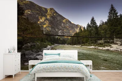 Produktbild von MuchoWow® Fototapete für Wohnzimmer oder Schlafzimmer Wandtapete Vinyl Motivtapete Brücke über den Fluss Isonzio im Triglav-Nationalpark in Slowenien - 525x350 cm - Das Hintergrundbild