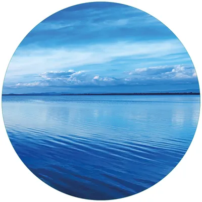 Produktbild von Wallario Premium Glasbild, freischwebende Optik, kräftige Farben, rund 50cm Durchmesser, Motiv Blaue Meeresbucht in Italien mit Spiegelung im Wasser