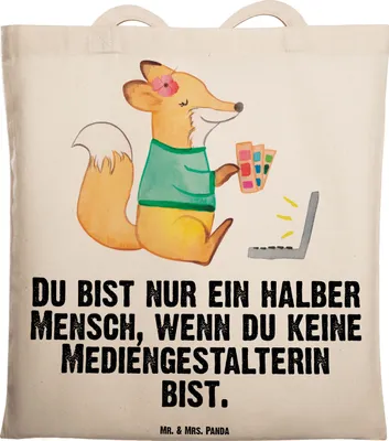 Produktbild von Mr. & Mrs. Panda Baumwollbeutel Mediengestalterin Herz - Transparent - Geschenk, Beutel, Mediengestalter, Tasche, Schultasche, Einkaufstasche, Spruch, Tragetasche, Lustig