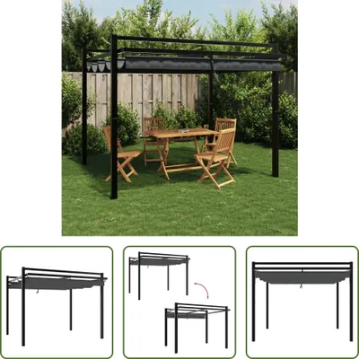 Image de The Living Store Pavillon de jardin avec toit extensible Anthracite 3x3 m Aluminium