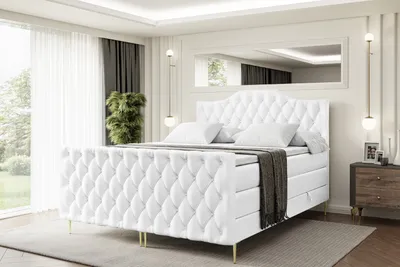 Produktbild von ALTDECOR Boxspringbett mit Gold Füßen, Matratze und Lattenrost, Topper, Fußteil, Polsterbett mit Bettkasten, Bett mit Stauraum H3- und H4- Matratze -VILA-1-FZ-Z KING-200x200 - Weiß Kunstleder