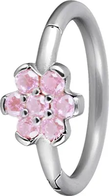 Produktbild von Karisma Edelstahl 316L Hinged Ring Blume Piercing Ohrring Zirkonia- 1,2x8mm - Schwarz