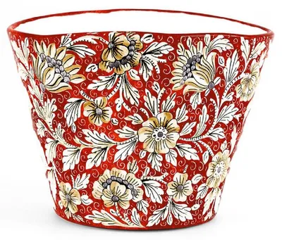 Image de Casa Padrino Pot de Fleurs Céramique de Luxe Rouge / Multicolore Ø 27 x H. 20 cm - Pot de Fleurs Céramique rond, fait et peint à la main - Qualité de Luxe - Italy
