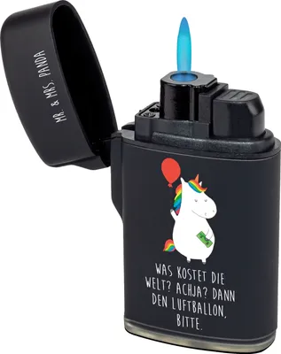 Produktbild von Mr. & Mrs. Panda Feuerzeug Einhorn Luftballon - Schwarz - Geschenk, sturmfeuerzeug, Zünder, Unicorn, Geld, Freude, zigarettenanzünder, Feuerzeuge, sturmfeuerzeuge