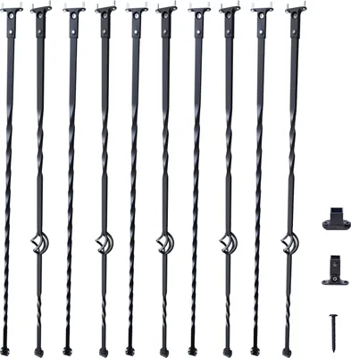 Obrázek produktu pro SucceBuy 44''x1/2'' pozinkované ocelové schodišťové zábradlí, ozdobná vřetena zábradlí, 10 balení s dutými jednoduchými koši a otočkami, sada matně černého palubního a spirálového schodišťového zábradlí