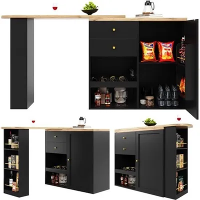 Obrázek produktu pro Výsuvný barový stůl - 105x39x102 cm - S odkládací plochou a skříňkou na víno - Nábytek do jídelny a baru