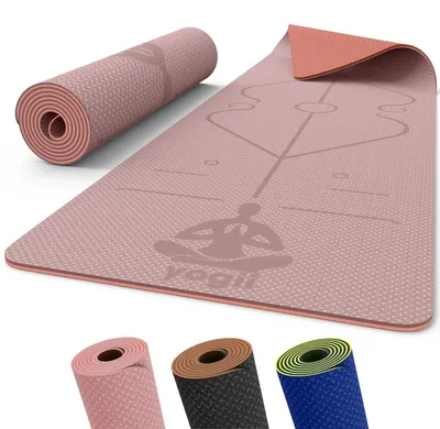 Produktbild von Yogamatte Fitnessmatte Trainingsmatte - 6 mm - TPE - Rutschfest - Mit Ausrichtungslinien - Für Zuhause und Fitnessstudio