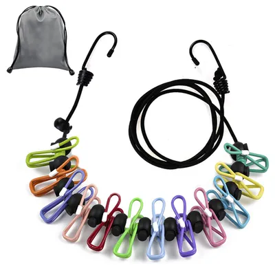 Elastische Wäscheleine mit 12 Klammern, 180-300 cm, für Reisen & Camping