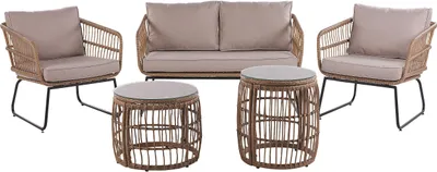 Produktbild von BELIANI Garten Set Hellbraun Polyrattan Sofa 2 Stühle 2 Couchtische Auflagen in Beige Garten Terasse