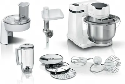 Produktbild von Kchenroboter, Bosch MUMS2EW30 Kchenmaschine, MUM Serie 2, 700 W, 4 Geschwindigkeiten, 3,8 l Kunststoff-Rhrschssel, Zubehr hinzufgen, Wei - Wei