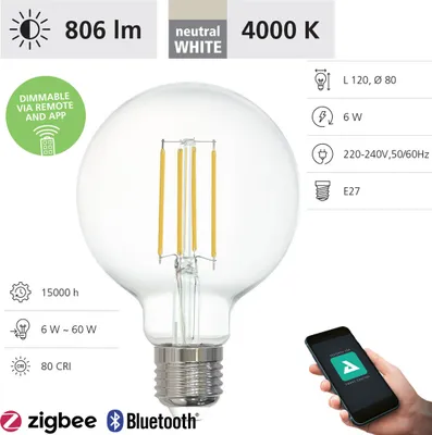 Obrázek produktu pro Eglo 12233 LED žárovka E27 1x6W Ø80mm dálkové ovládání neutrální bílá stmívatelná
