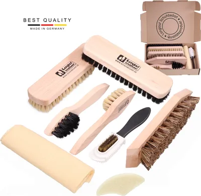 Produktbild von Schuhbürsten Set 8tlg – XXL Schuhputzset für Glatt-, Wild- & Rauleder