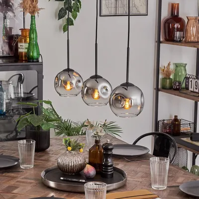 Produktbild von Villamare Pendellampe aus Metall/Glas in Schwarz/Chromfarben/Klar