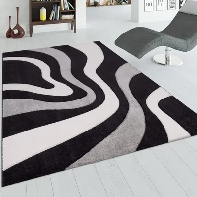 Produktbild von Teppich Kurzflor Abstrakt Wohnzimmer schmutzabweisend Schwarz Rechteckig 120x170 | 100% Polypropylen, Rücken aus Jute | Florhöhe: 13 mm | pflegeleicht