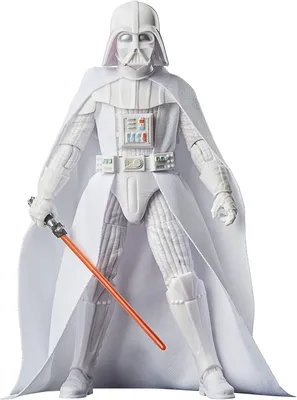 A white Darth Vader action figure holding a red lightsaber.