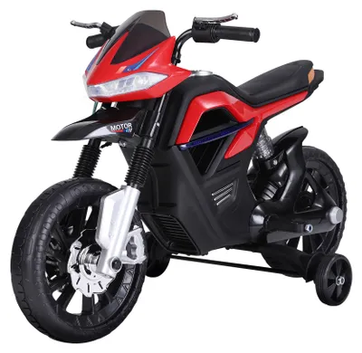 Image de Moto šŠlectrique pour Enfants de 3-6 ans 25 W 6 V 3 Km/h Effets Lumineux et sonores roulettes Amovibles Charge max. 30 kg Rouge