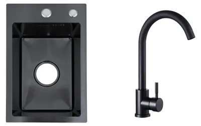 Produktbild von Faizee Home Edelstahlspüle Schwarz SUS304 mit Armatur Auswahl Vision 30x45x22 Genial Armatur