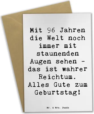 Produktbild von Mr. & Mrs. Panda Glückwunschkarte Spruch 96. Geburtstag Freude - Weiß - Geschenk, dankeskarten, Grußkarte, feiern, weihnachtskarten, 96 Jahre, Erinnerungen, Jubiläum