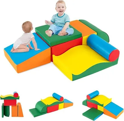 Imagen del producto de 7 bloques de espuma, bloques suaves para jugar y escalar, bloques de espuma gigantes, bloques grandes de varios colores, bloques de construcción para bebés y niños pequeños (de colores)