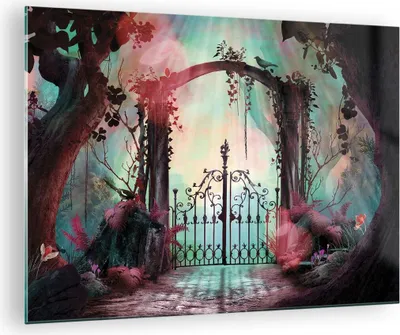 Produktbild von Bilder auf glas - Einteilig - Fantasie Tor Garten - 70x50cm - Glasbilder - Wandbilder - Bilder - zum Aufhängen bereit - Wanddekoration aus Glas - Glas Bilder - Wandbild auf Glas - GAA70x50-4517