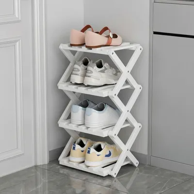 Immagine prodotto di Piccolo scaffale pieghevole per scarpe, salvaspazio, ideale per ingresso e camera da letto (4 ripiani)