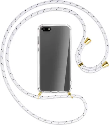 Produktbild von Handykette Backcover-Schutzhülle mit Band (Metall goldfarben) für Huawei Y5 (Prime) 2018 / Honor 7S - weiß/grau
