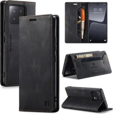 Produktbild von Xiaomi 13 Hülle, Retro Kunstledertasche Stand Schutzhülle für Xiaomi 13 Schwarz