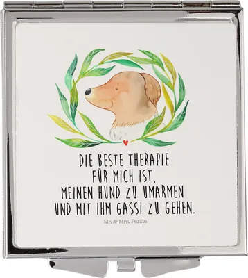 Produktbild von Mr. & Mrs. Panda Klappspiegel Hund Blumen - Weiß - Geschenk, Mini Spiegel, Schminkspiegel, Gassi gehen, Hunde, Kosmetikspiegel, Klappbarer, Hundespruch, Handspiegel