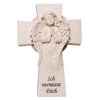 Produktbild von Engel mit Kreuz zum hinlegen "Ich vermisse Dich" Grabschmuck